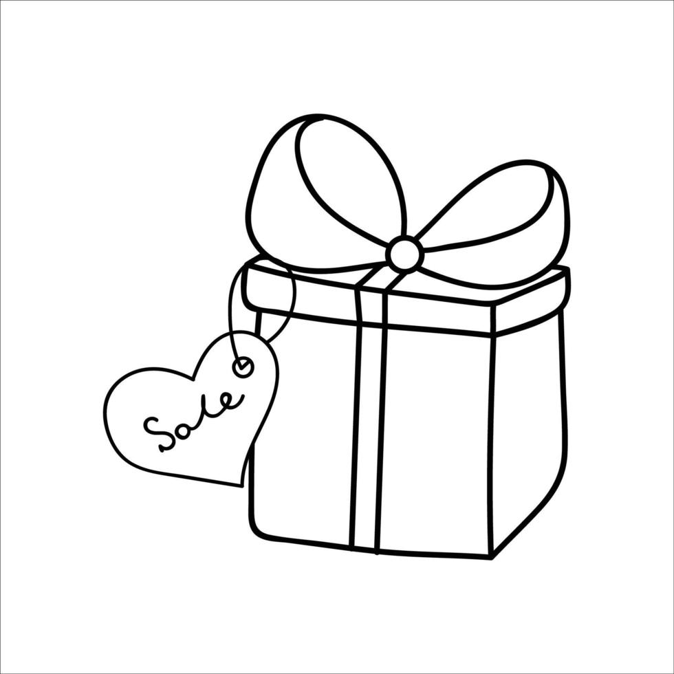 Hand drawn gift box with sale tag vector