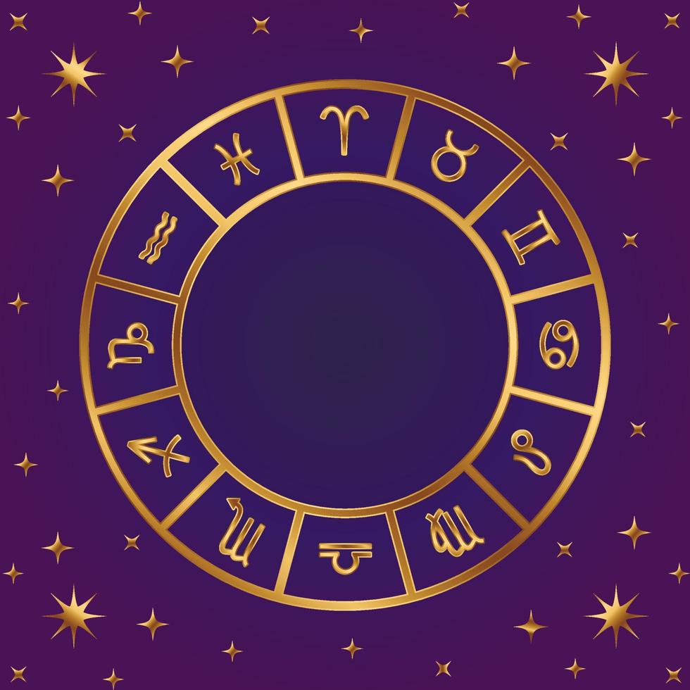 círculo del horóscopo. marco de signos del zodiaco. 12 símbolos. aries, tauro, géminis, cáncer, leo, virgo, libra, escorpio, sagitario, capricornio, acuario, piscis. vector