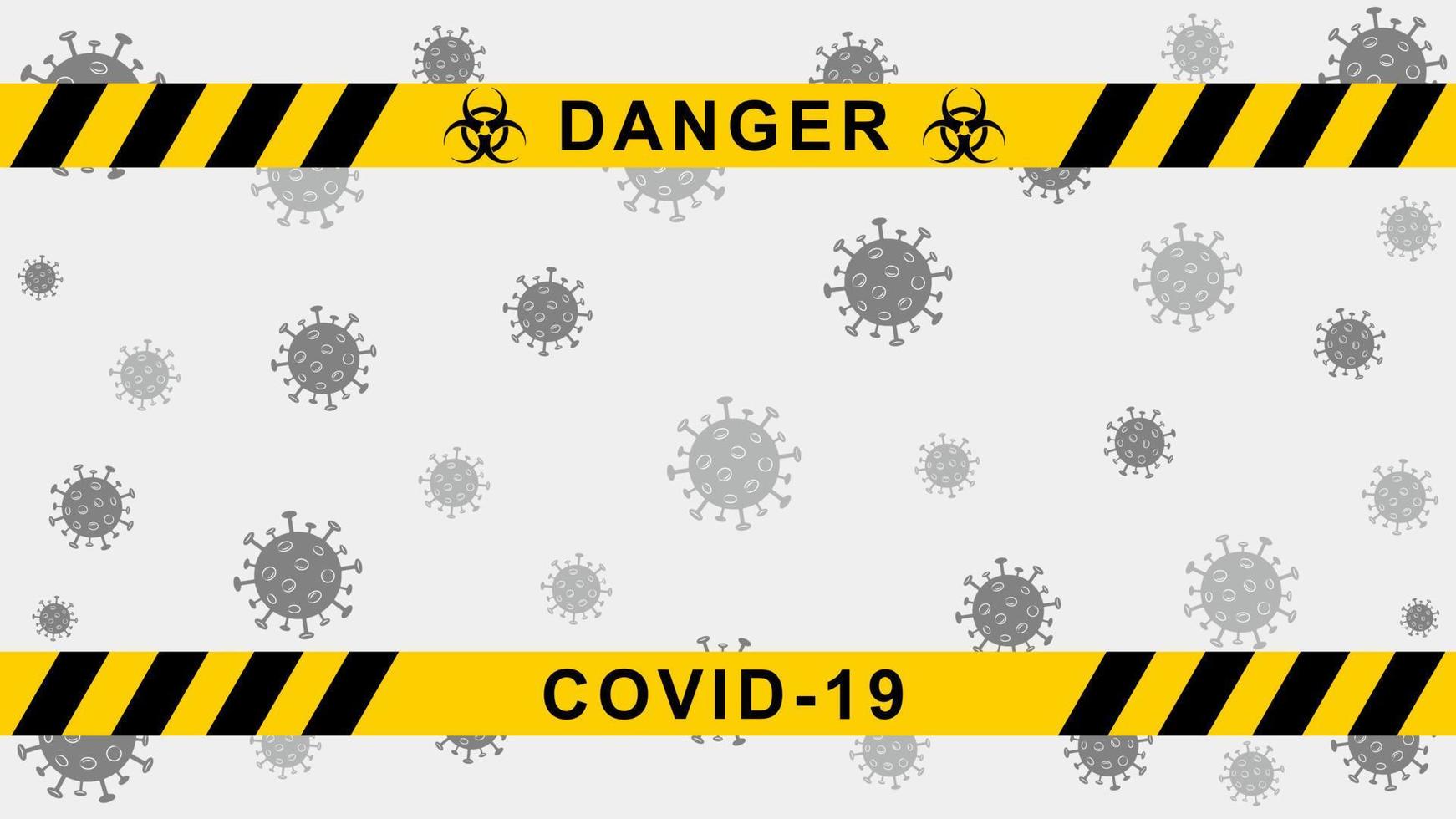 Vector quarantine background. Coronavirus warning banner with black and yellow stripes