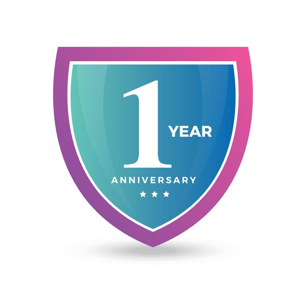 1st first Anniversary Celebrating icon logo label Vector event gold color shield