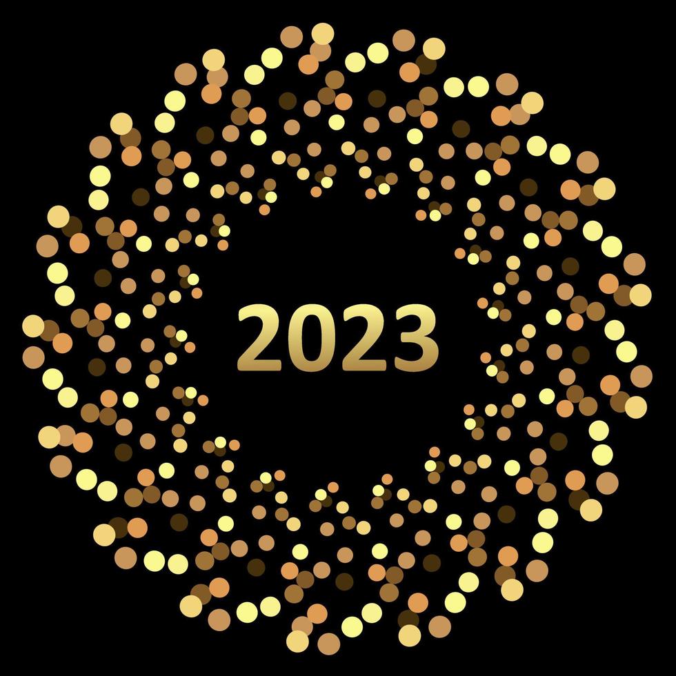 Happy New Year 2023 greeting card poster. Black background.Confetti. vector