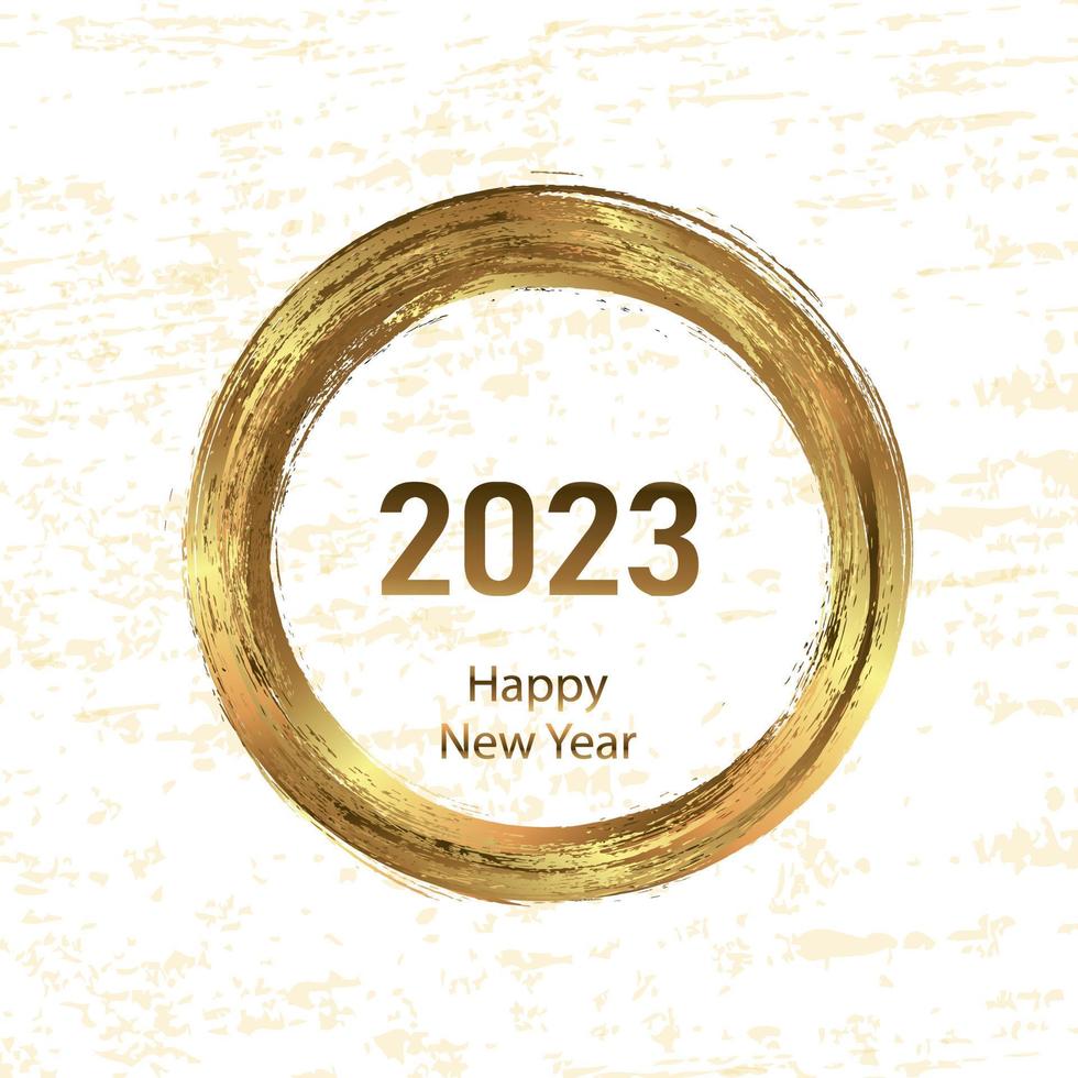 Happy New Year 2023 greeting card poster. Confetti. Circle frame. vector