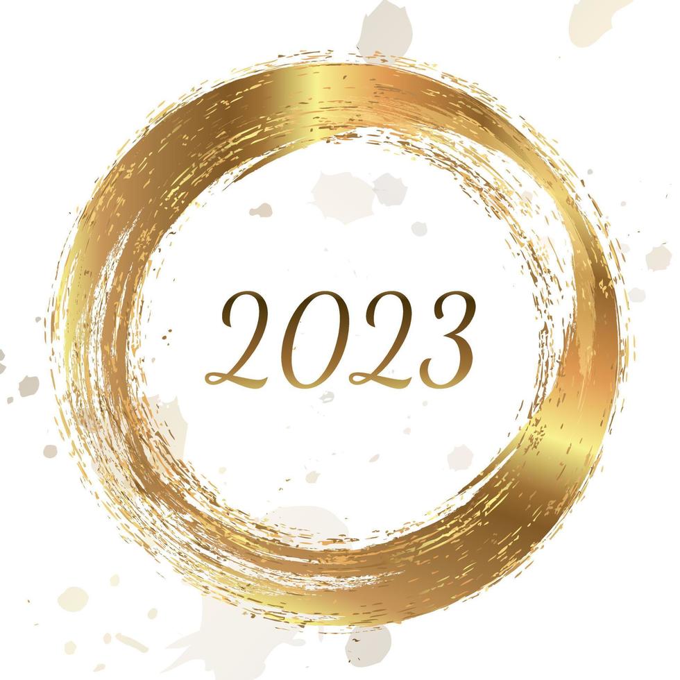 Happy New Year 2023 greeting card poster. Confetti. Circle frame. vector