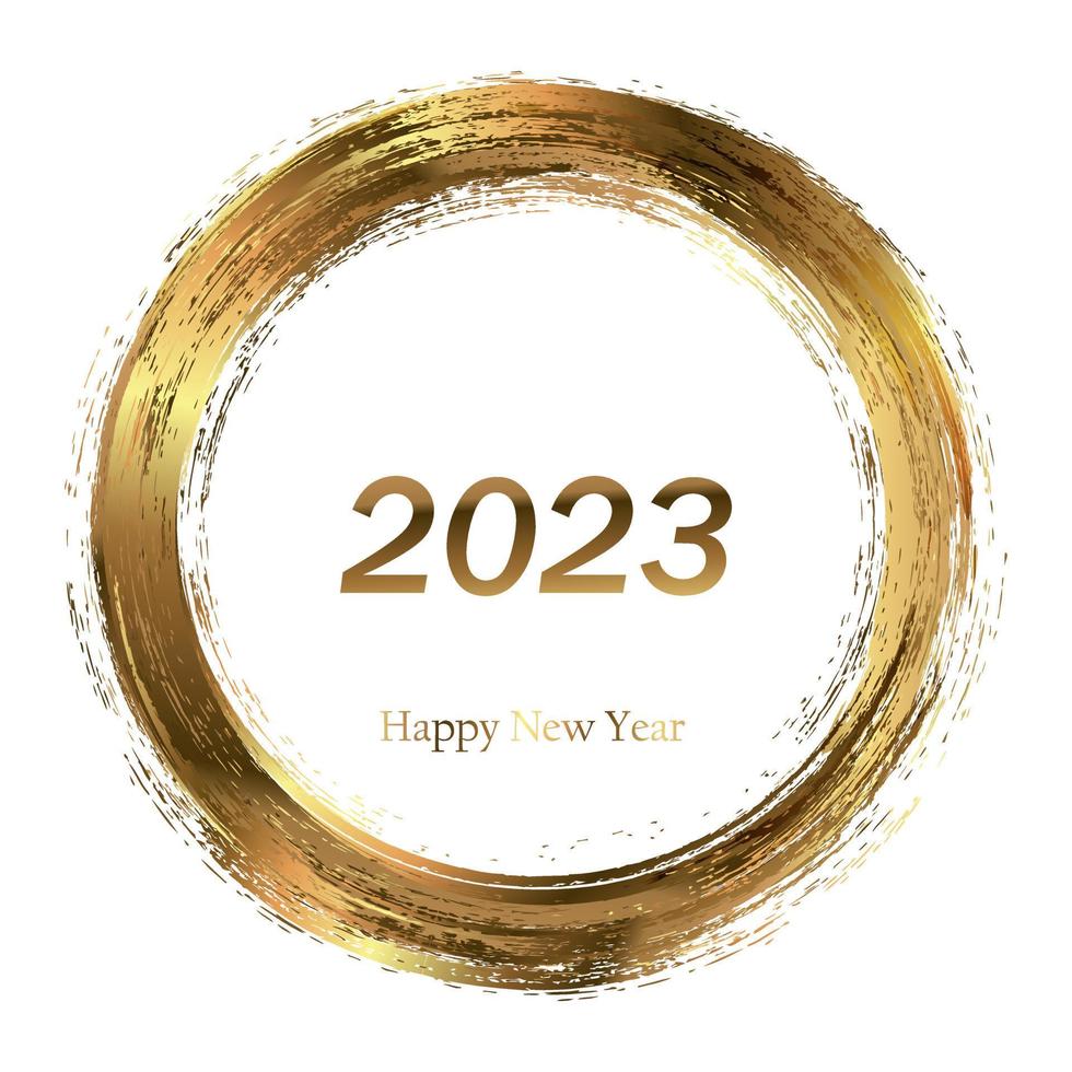 Happy New Year 2023 greeting card poster. Confetti. Circle frame. vector