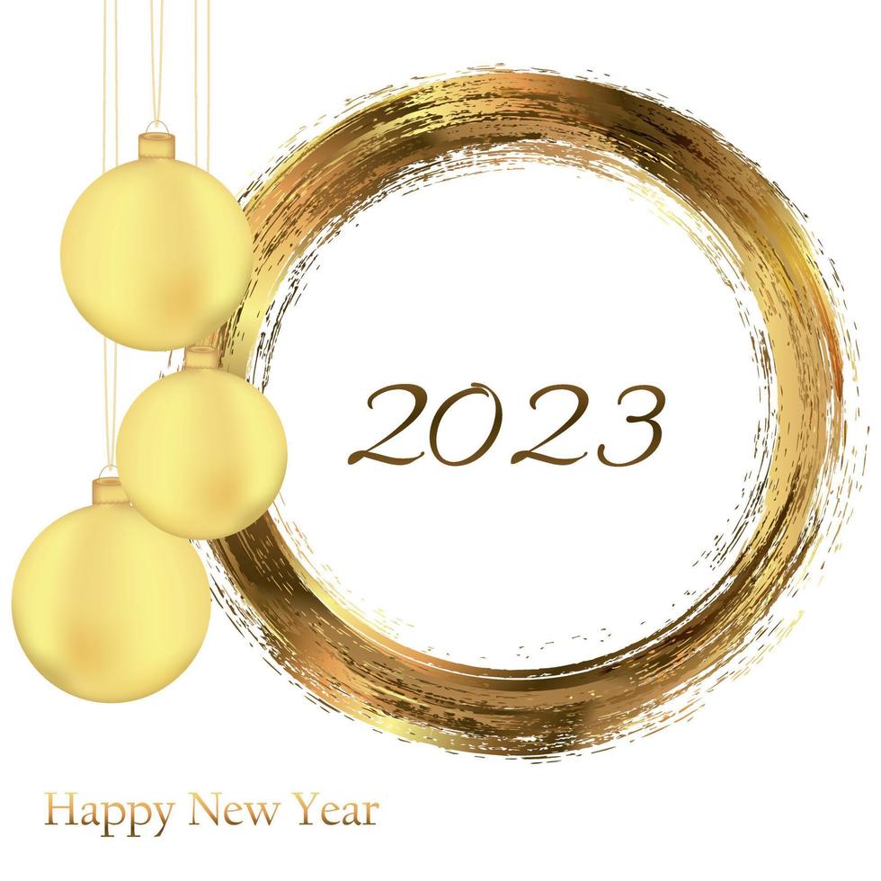 Happy New Year 2023 greeting card poster. Confetti. Circle frame. vector