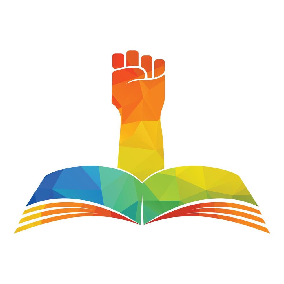 combinación de puño con plantilla de diseño de logotipo de libro. concepto del logo del libro revolución. vector