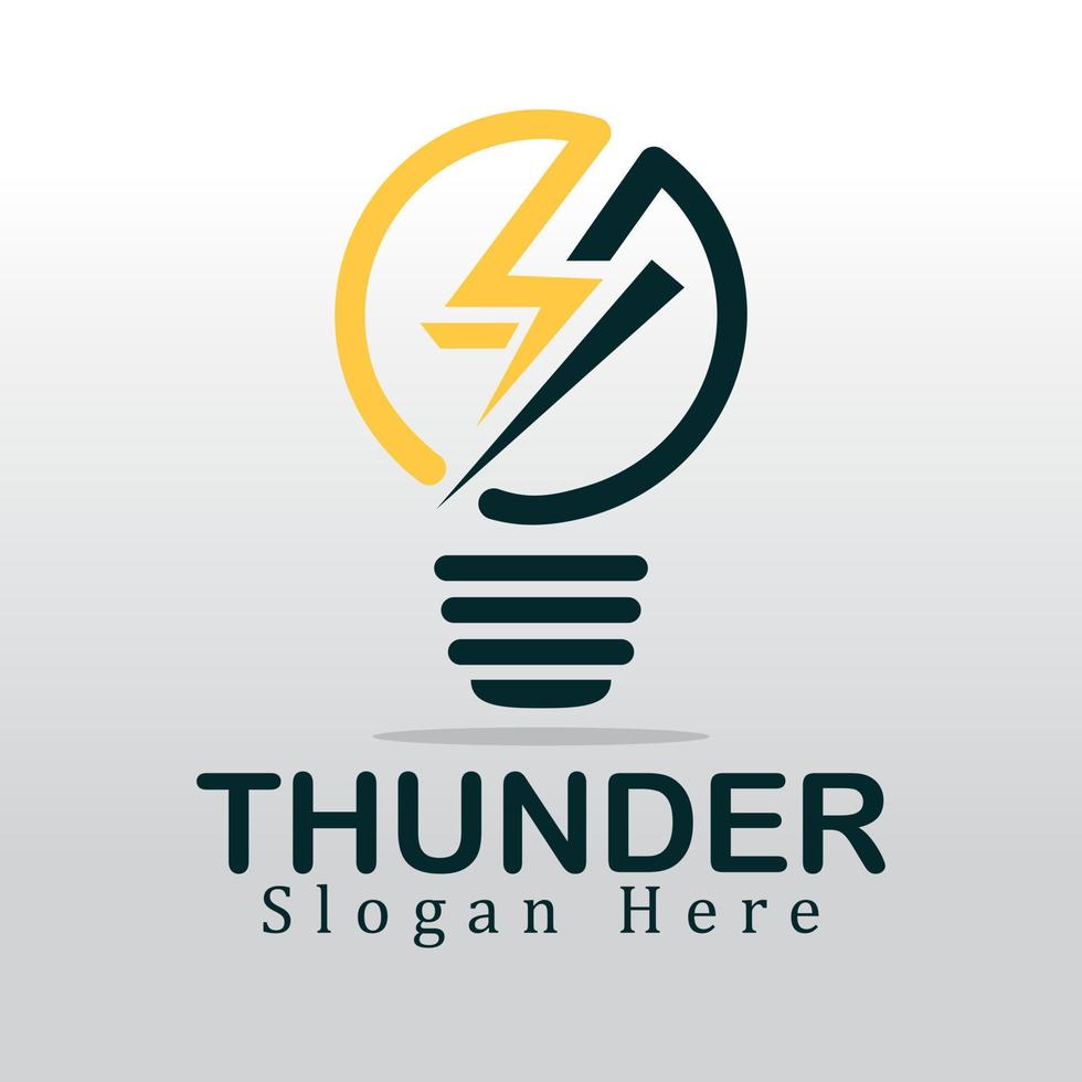 concepto de diseño del logotipo del rayo. idea de logotipo único de lámpara de bombilla con energía de perno. vector