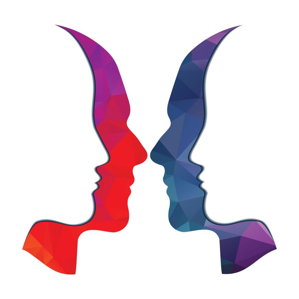 Two profiles link between them. Therapy sign. man and woman face touch vector. vector