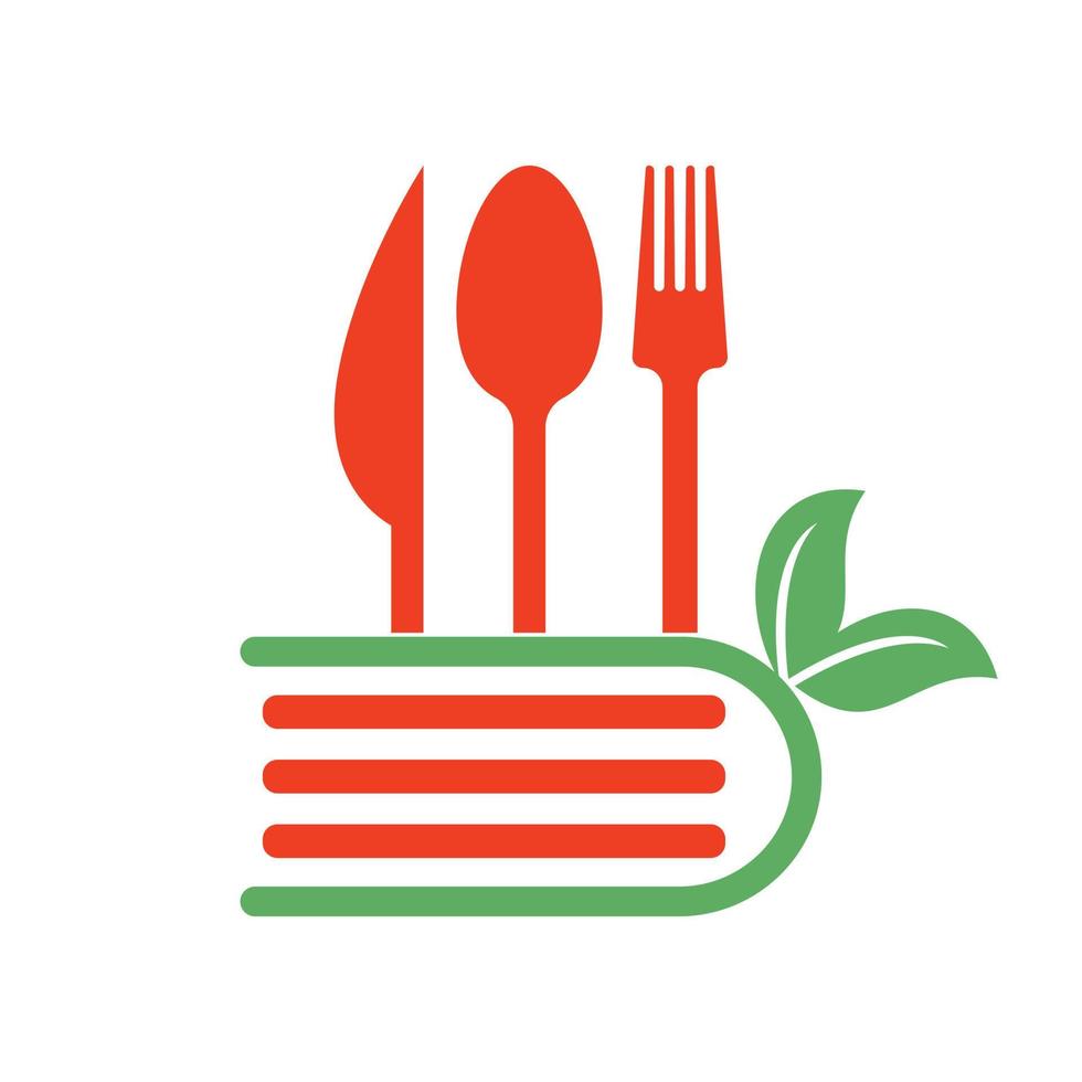 diseño de concepto de logotipo de libro de alimentos saludables. concepto de libro de recetas de comida. vector