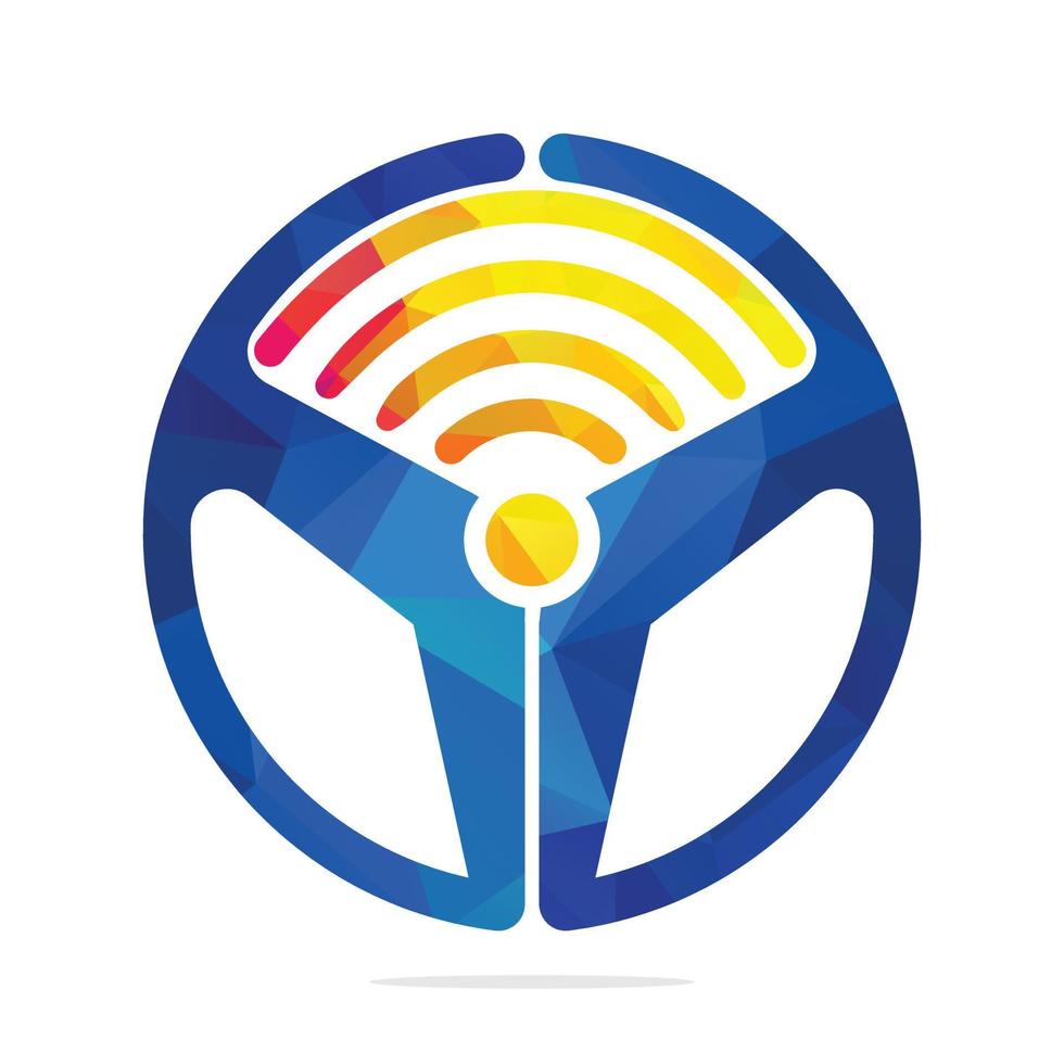 Steering wheel and Wi-Fi signals icon logo design. Transportation Wifi signals logo vector design.