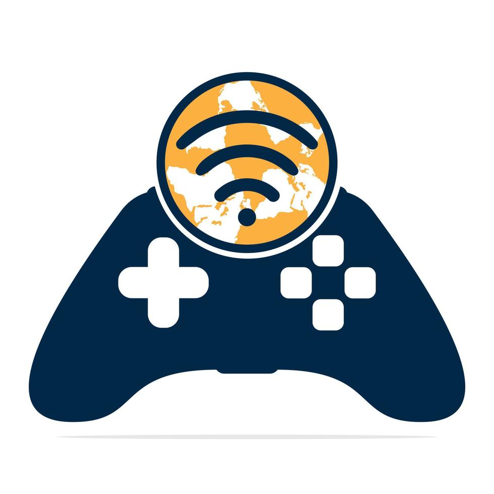 World Game logo design template. World signal and joystick vector logo template.