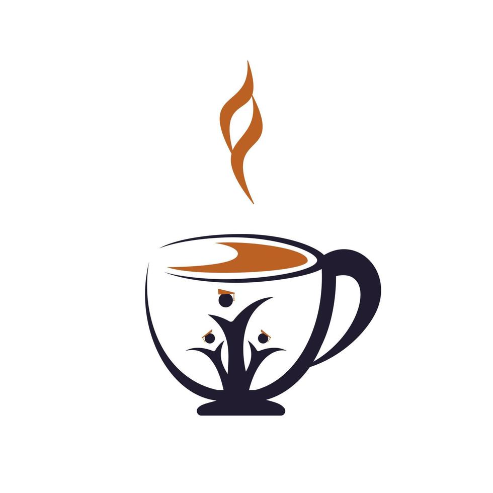 Students coffee cup logo vector design. Graduate students in cup of tea.