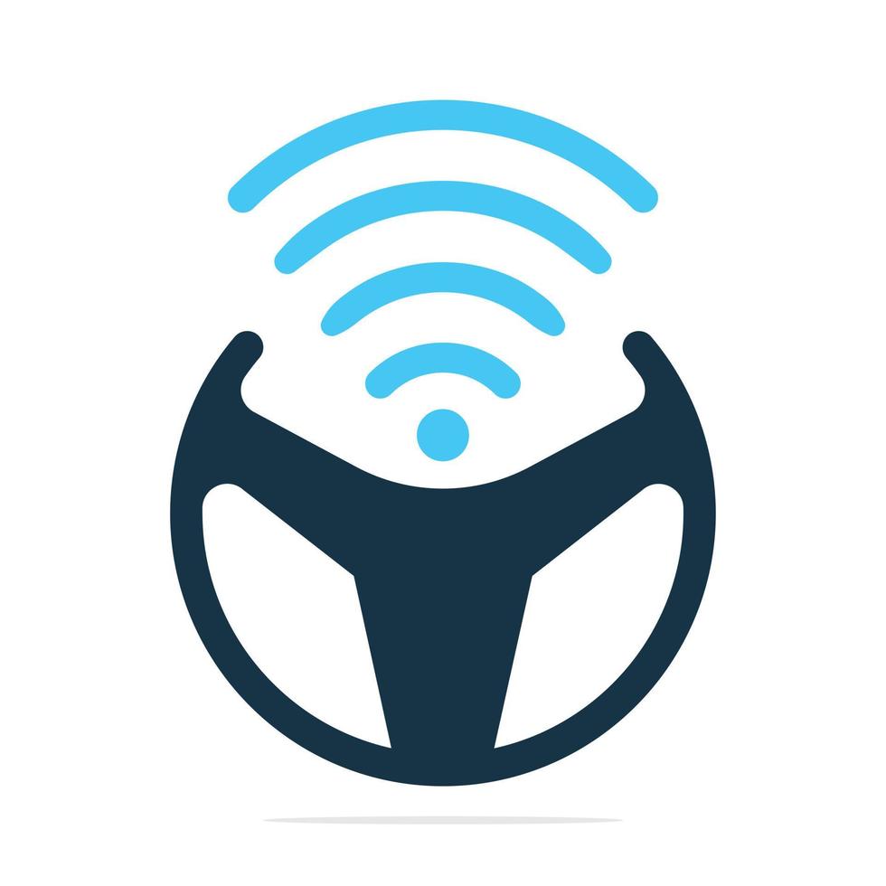 Steering wheel and Wi-Fi signals icon logo design. Transportation Wifi signals logo vector design.