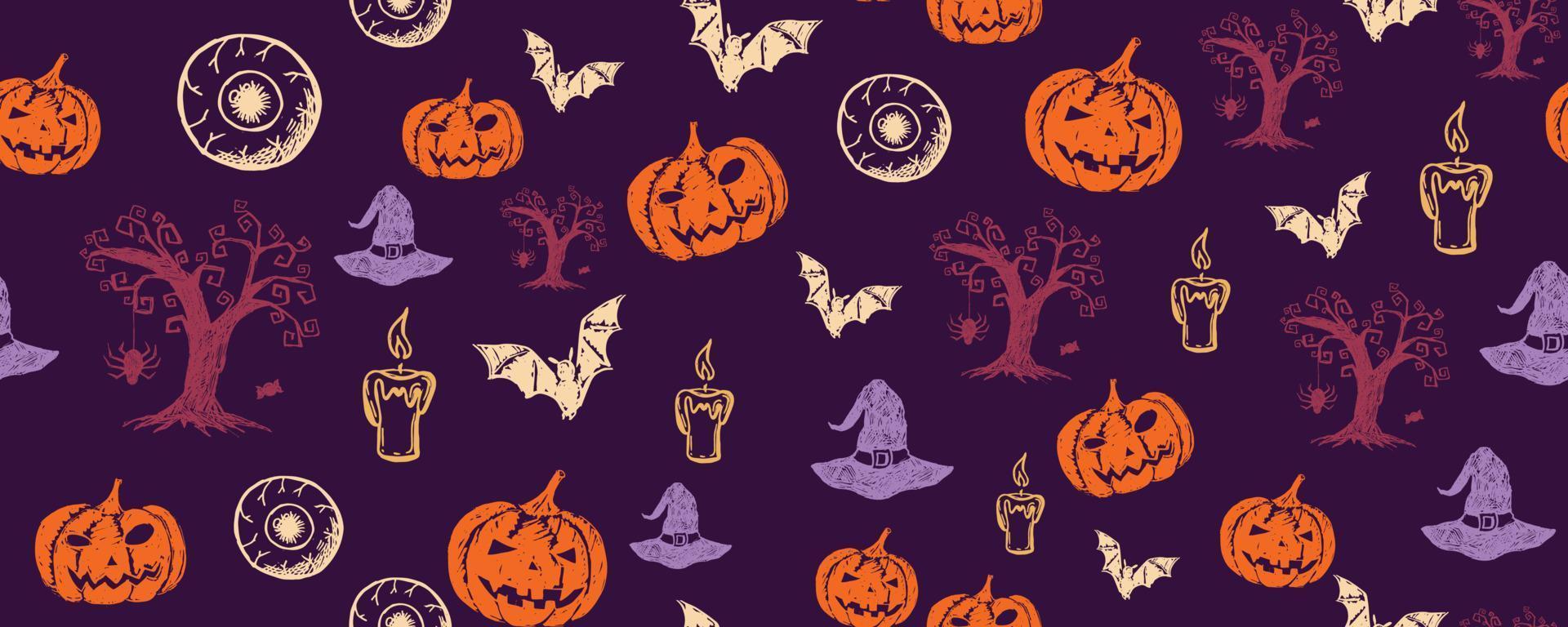 Halloween symbols hand drawn illustrations vector