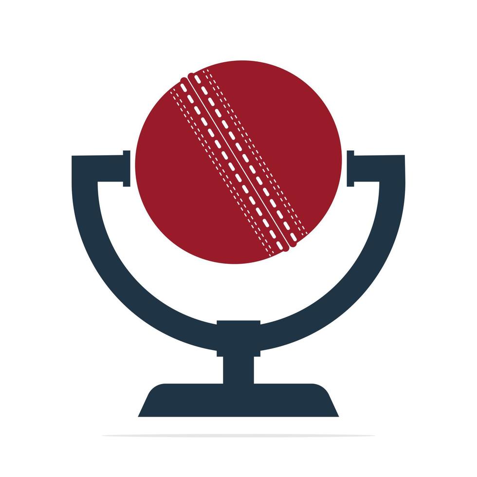 logotipo de podcast de cricket en forma de trofeo. diseño de concepto de logotipo de micrófono y pelota de cricket. vector