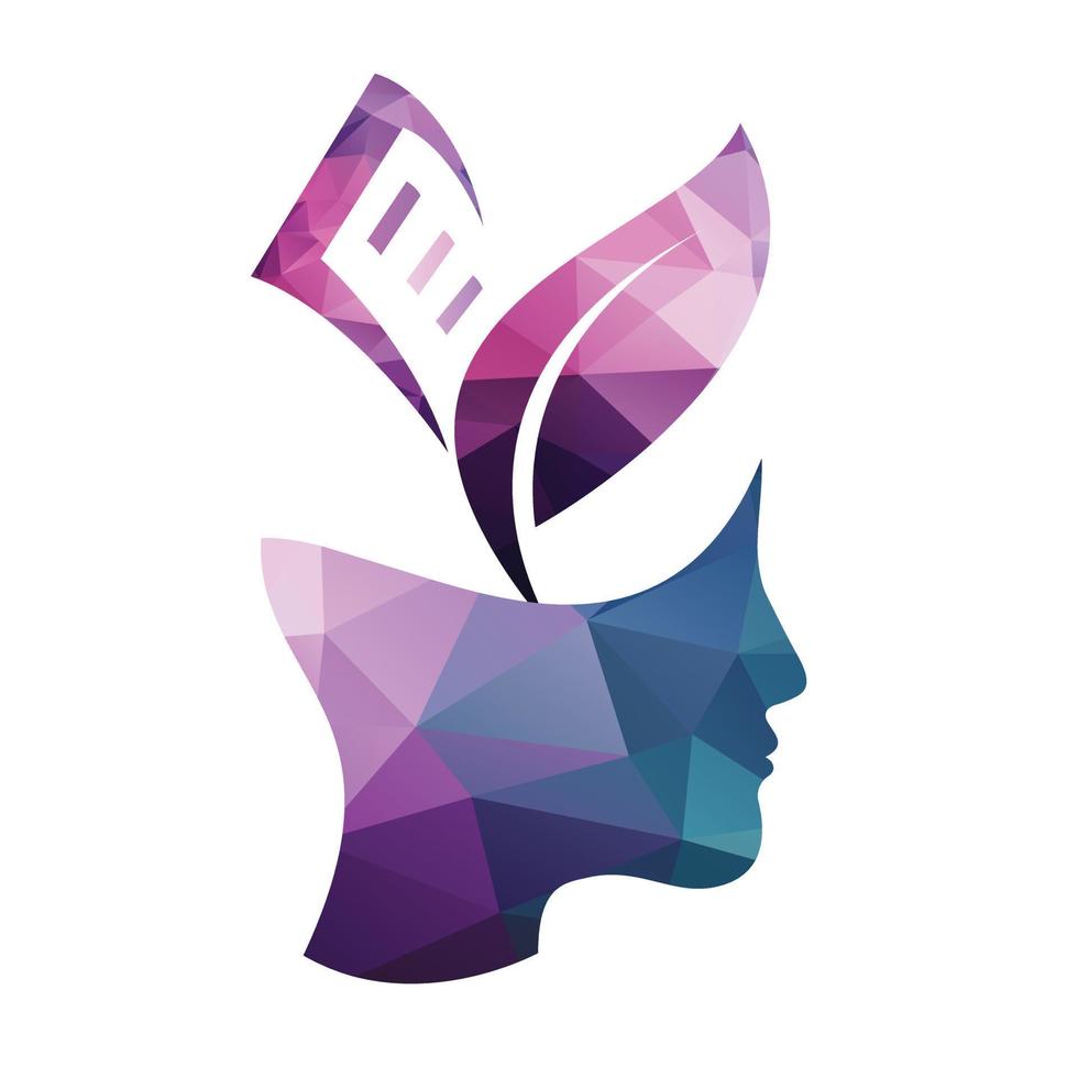 Female head with brain tree logo concept. Organic brain tree mind concept design. vector