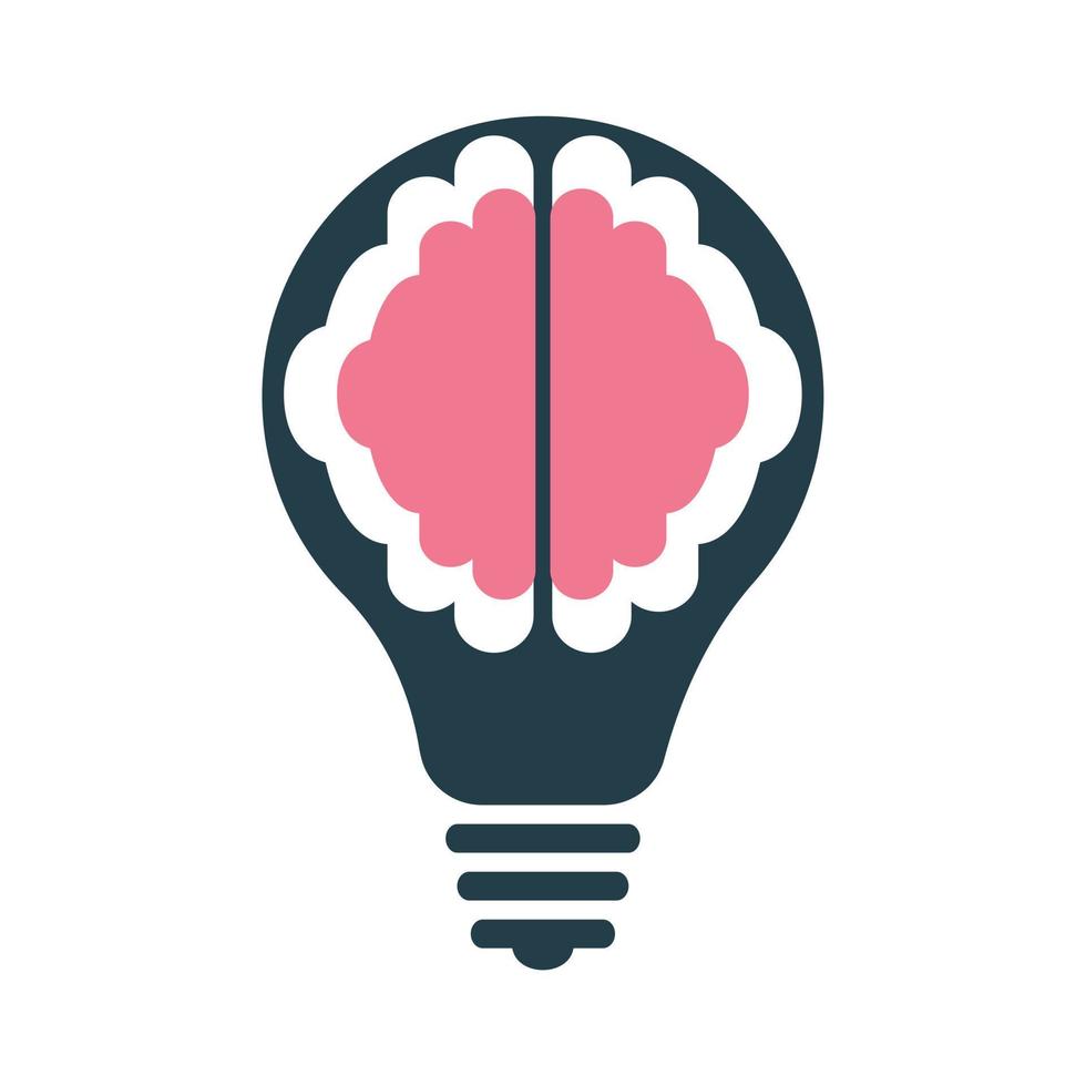 Creative brain with idea bulb lam vector. think logo vector template.