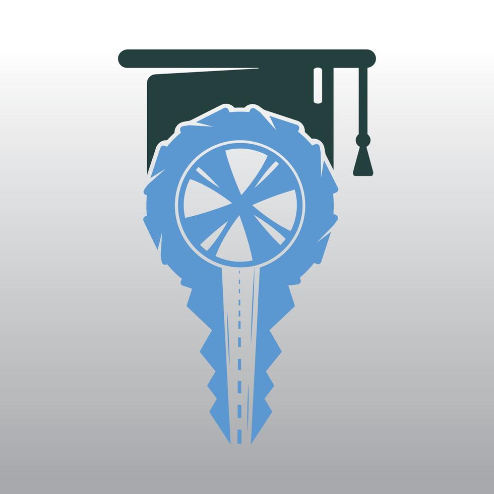 Driving school logo design. Car key with road and tyer icon. vector