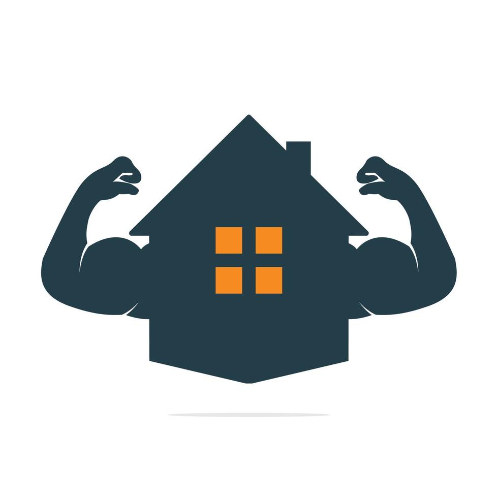 Muscular arm and house vector logo design. Strong construction compony logo.