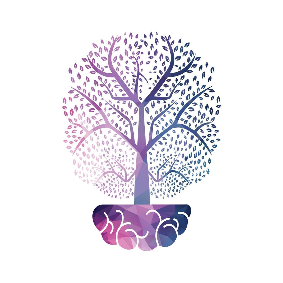 Tree Grow Logo Design. Tree Growing Inside The Brain Icon. vector