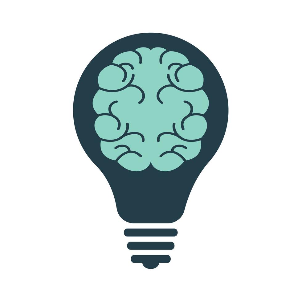 Creative brain with idea bulb lam vector. think logo vector template.