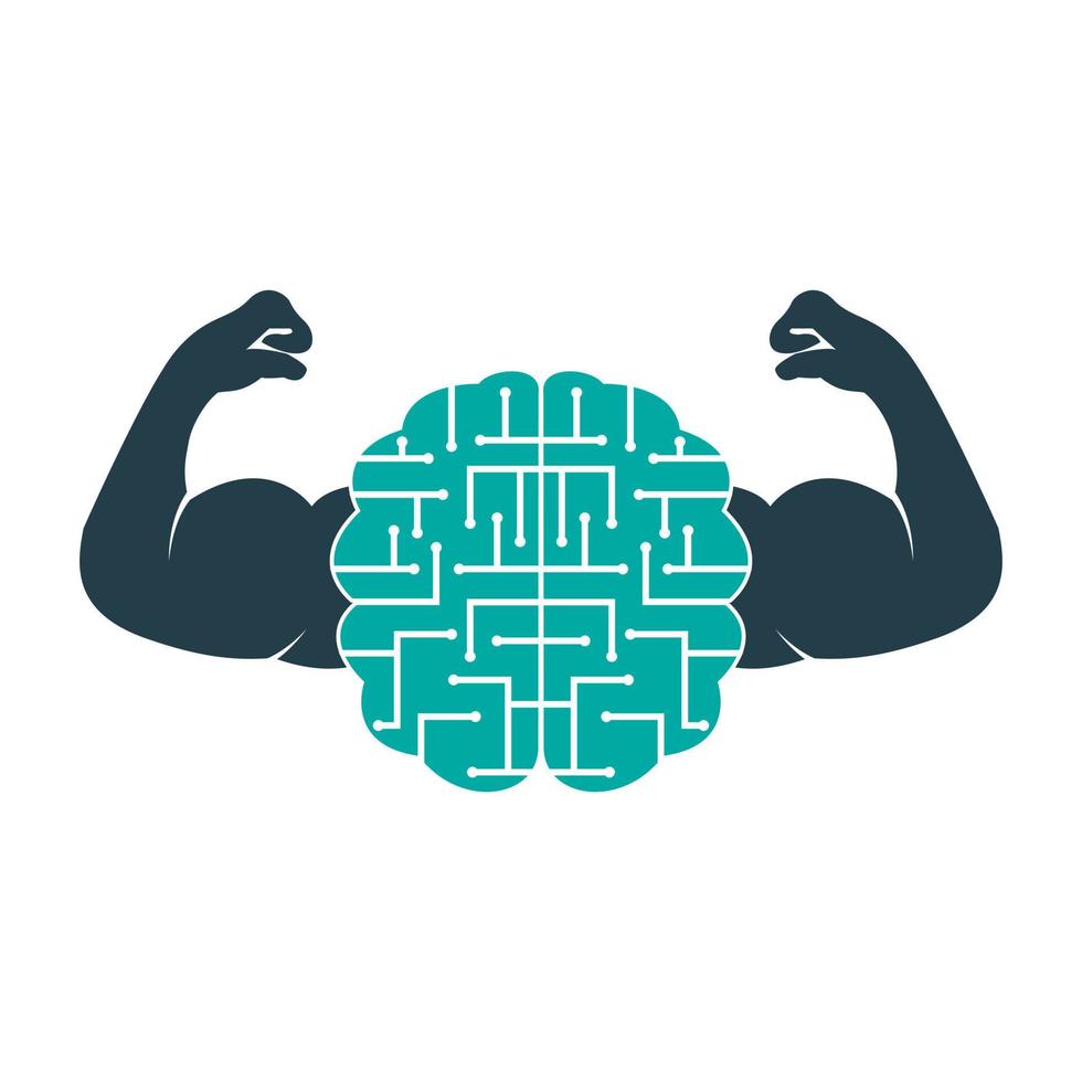 Strong Technical brain vector logo design. Strong Brain Connection with strong biceps.