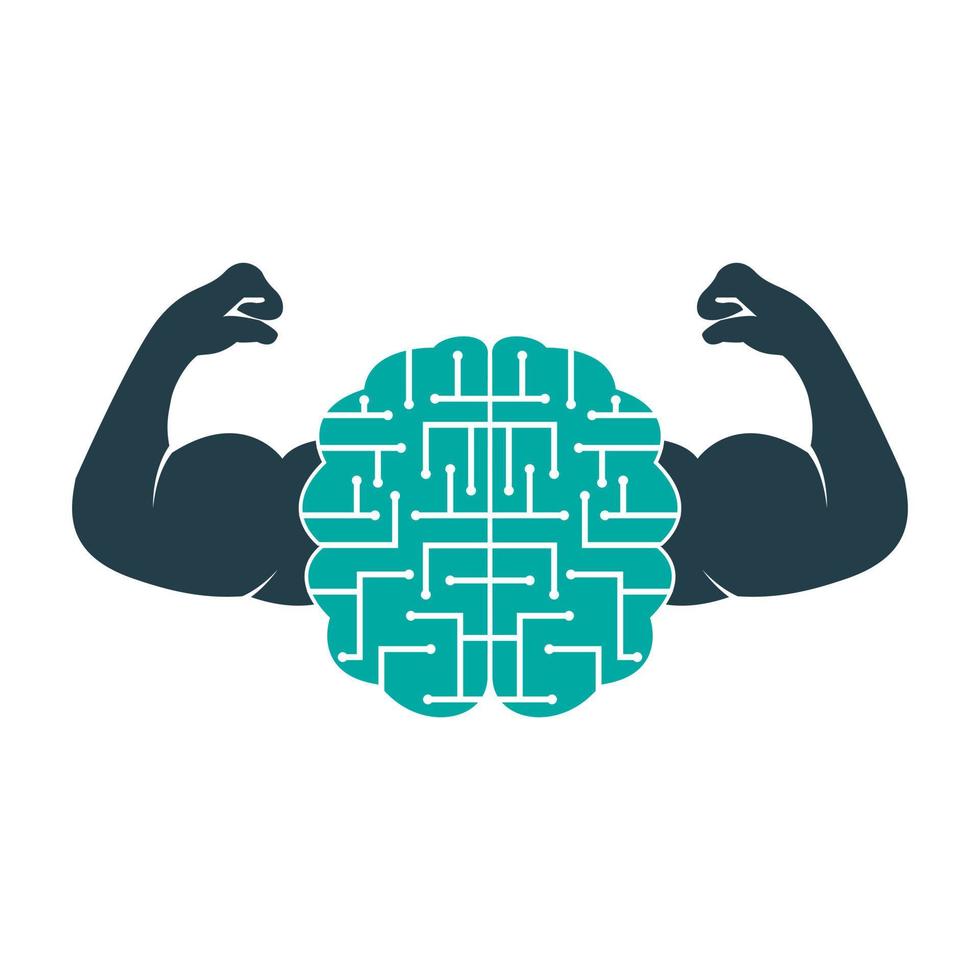 Strong Technical brain vector logo design. Strong Brain Connection with strong biceps.