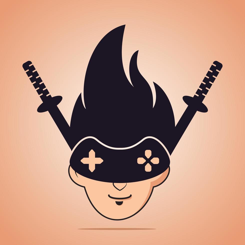diseño del logo de la mascota del juego asesino. jugador con diseño de plantilla vectorial de espadas. vector