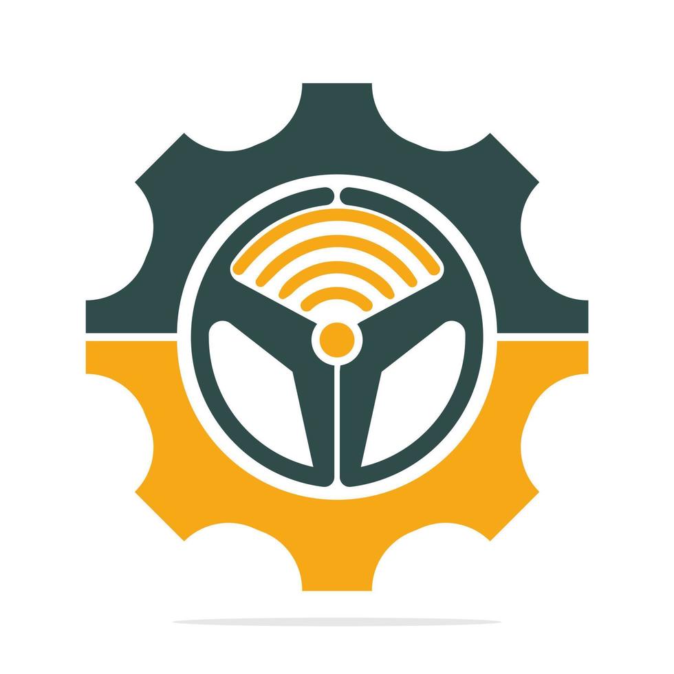 Steering wheel and Wi-Fi signal icon logo design. Steering wheel and gear icon vector logo.