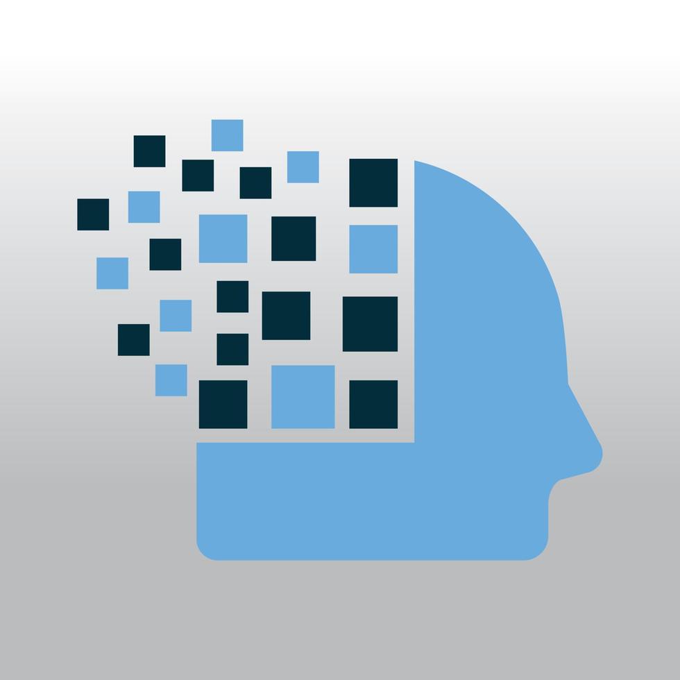 Head with brain pixel vector illustration design. Human head and brain vector icon.