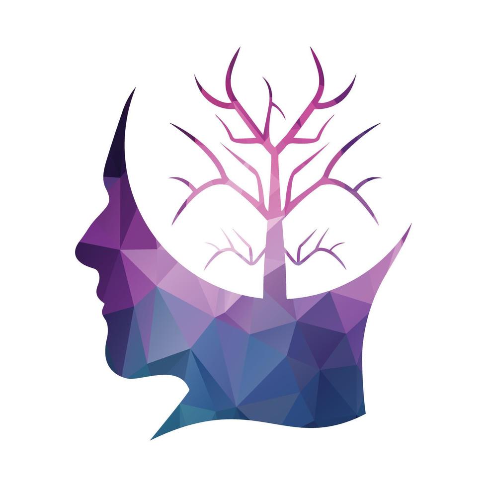 Tree without leaves in human head silhouette. Man head with tree without leaves. vector