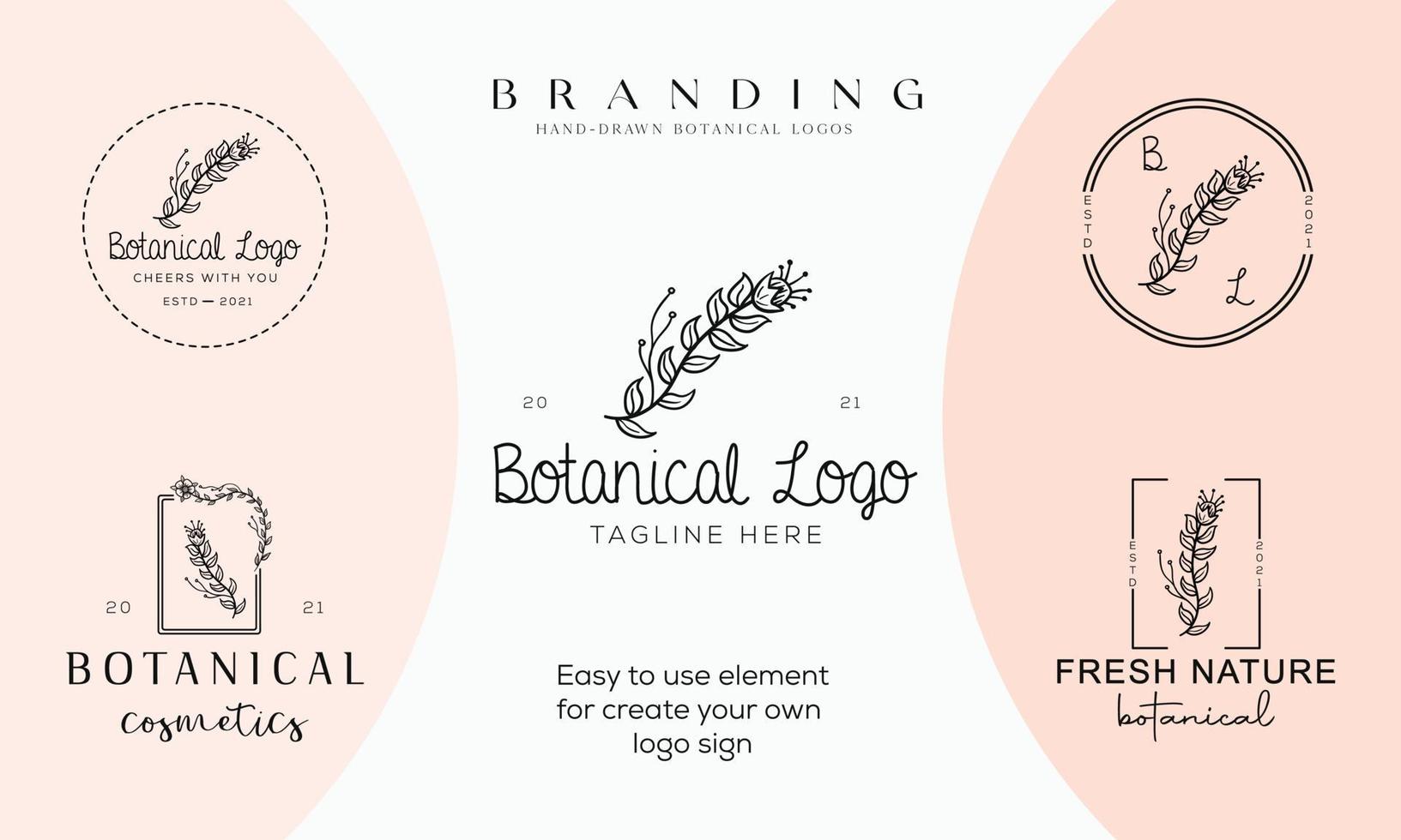 Hand drawn floral botanical logo bundle illustration collection for beauty, natural, organic Premium Vector