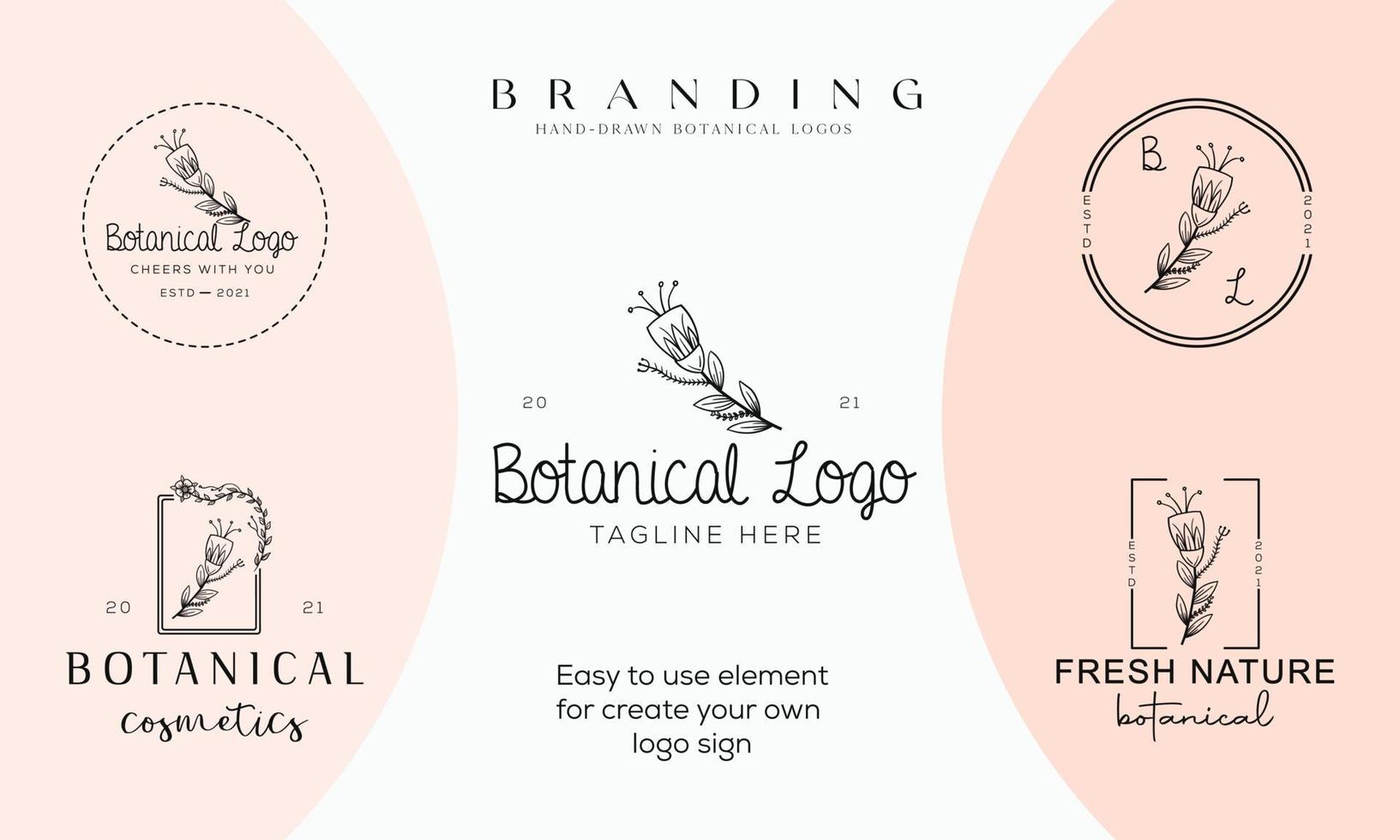 Hand drawn floral botanical logo bundle illustration collection for beauty, natural, organic Premium Vector