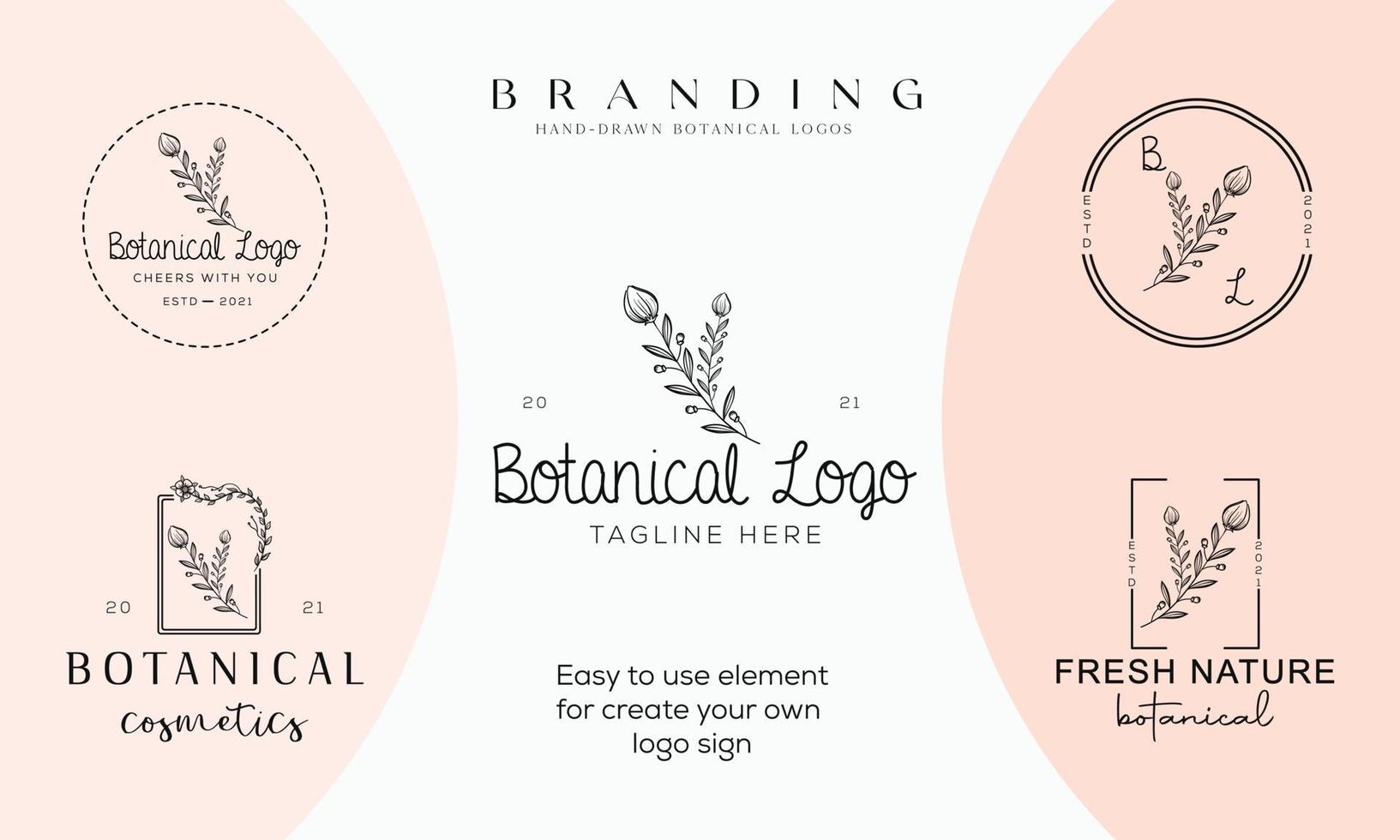 Hand drawn floral botanical logo bundle illustration collection for beauty, natural, organic Premium Vector