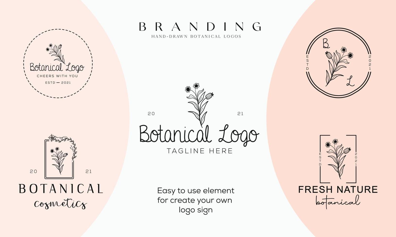 Hand drawn floral botanical logo bundle illustration collection for beauty, natural, organic Premium Vector