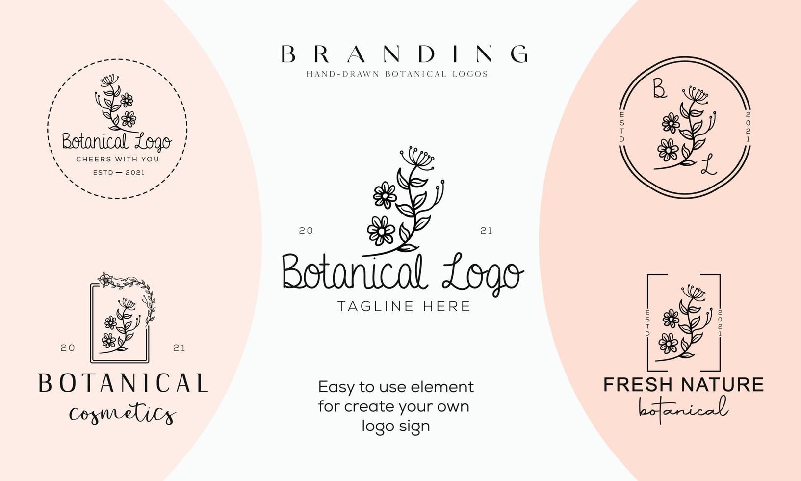 Hand drawn floral botanical logo bundle illustration collection for beauty, natural, organic Premium Vector