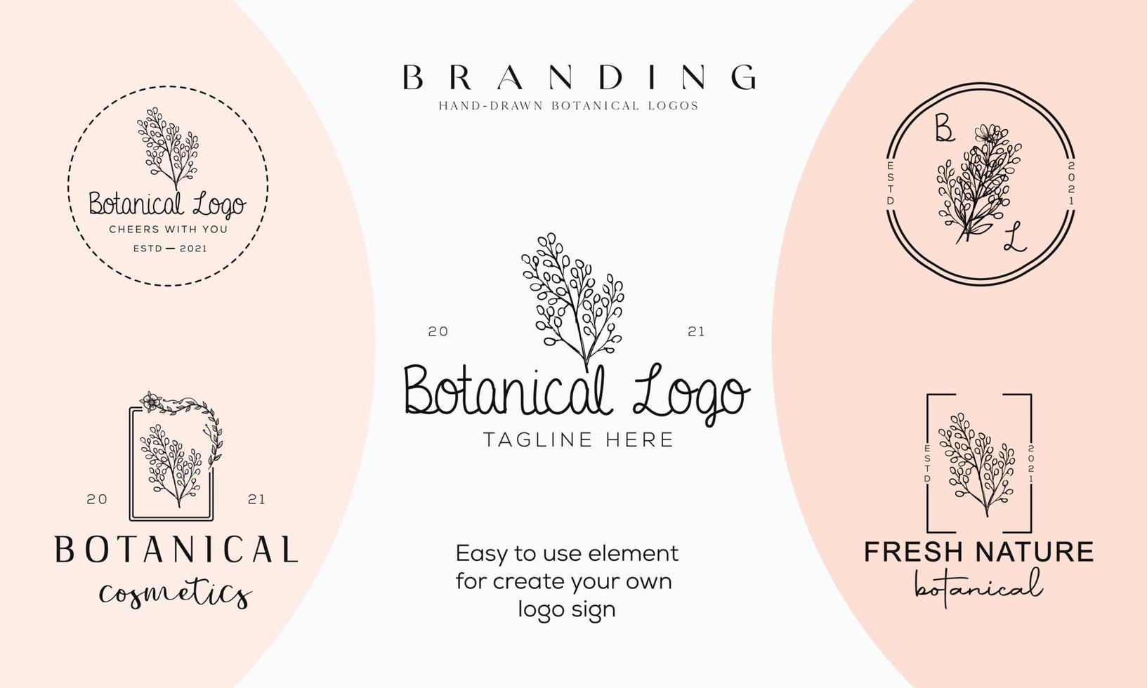 Hand drawn floral botanical logo bundle illustration collection for beauty, natural, organic Premium Vector