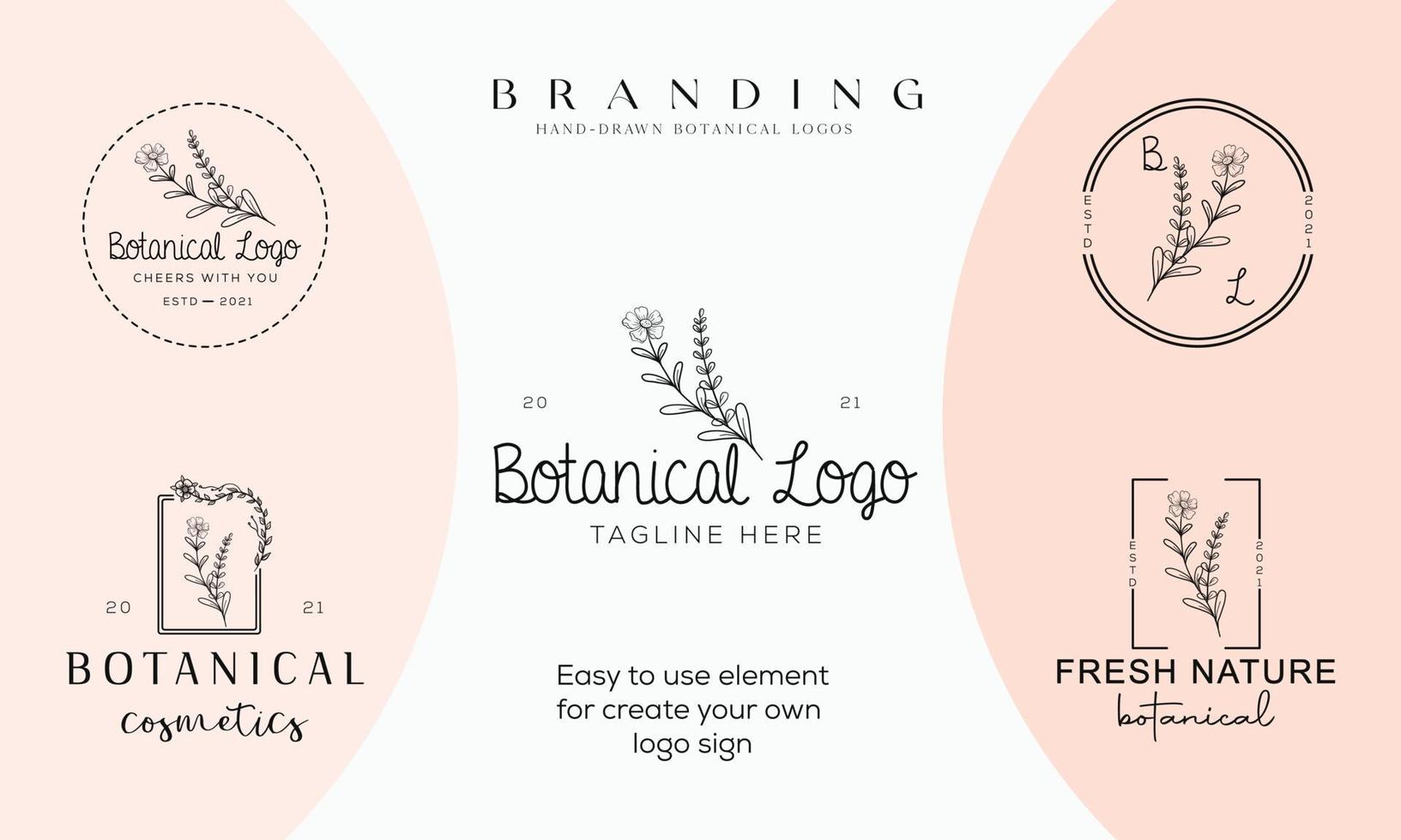 Hand drawn floral botanical logo bundle illustration collection for beauty, natural, organic Premium Vector