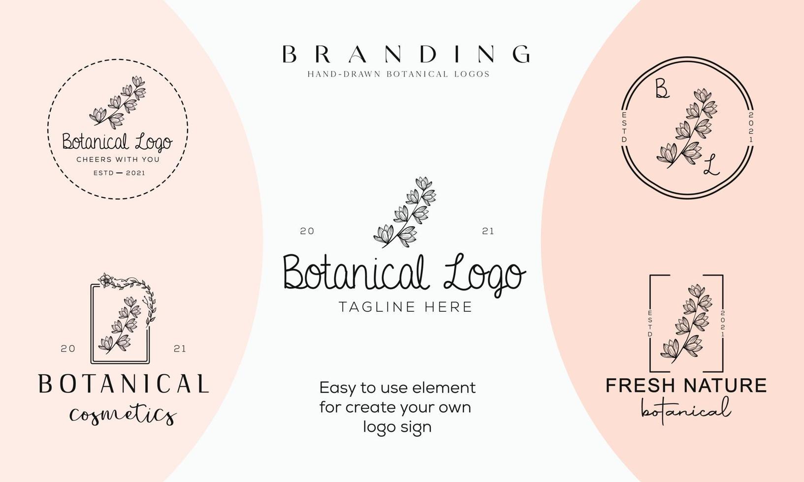Hand drawn floral botanical logo bundle illustration collection for beauty, natural, organic Premium Vector