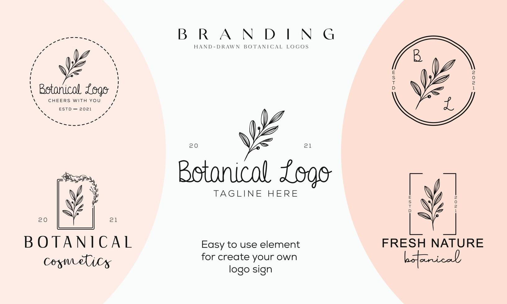 Hand drawn floral botanical logo bundle illustration collection for beauty, natural, organic Premium Vector