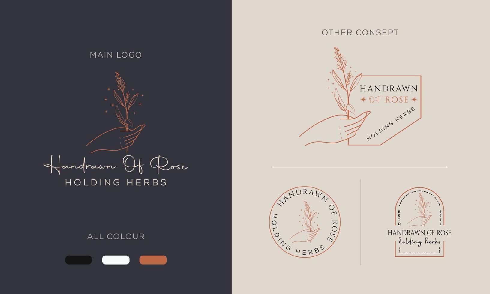 Hand drawn floral botanical logo bundle illustration collection for beauty, natural, organic Premium Vector