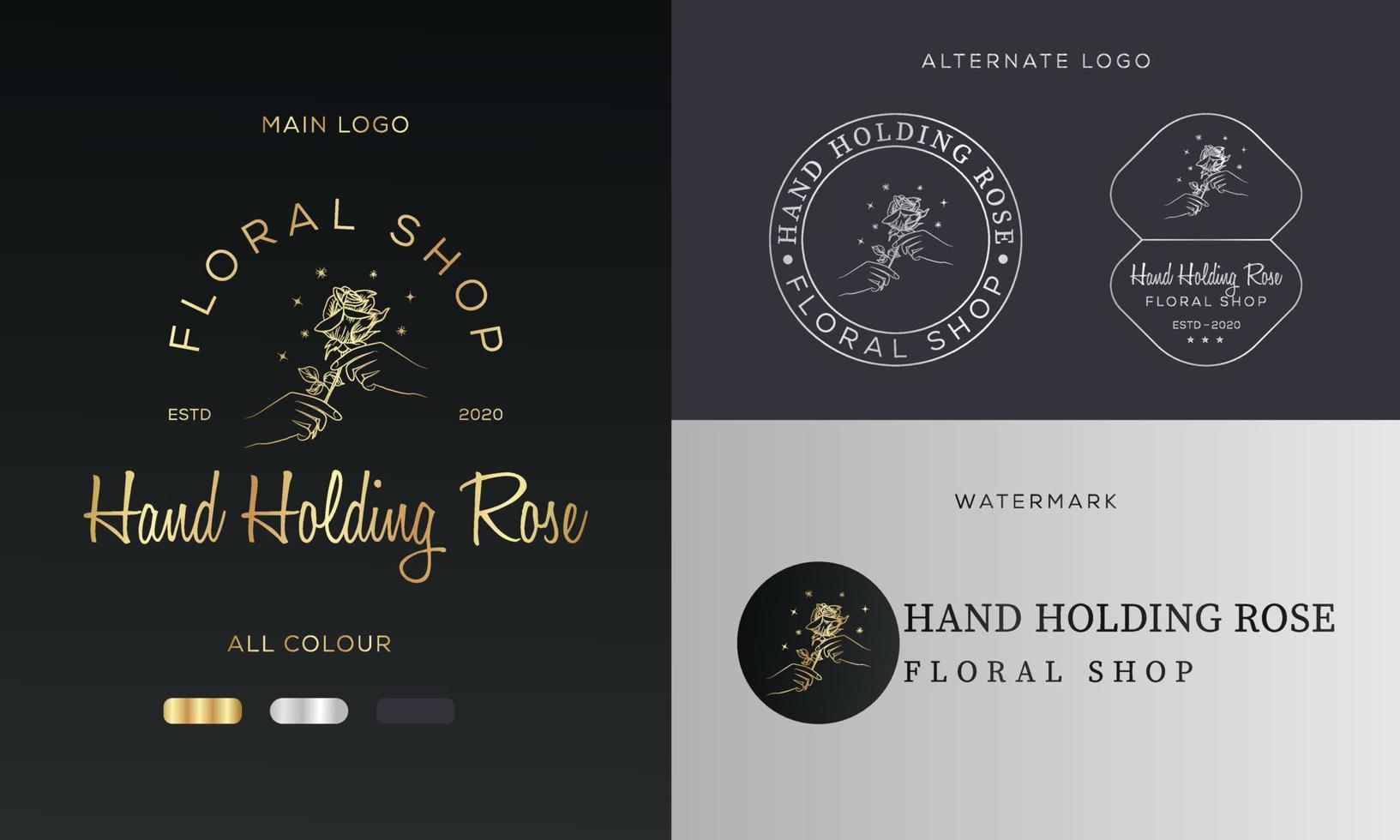 Hand drawn floral botanical logo bundle illustration collection for beauty, natural, organic Premium Vector