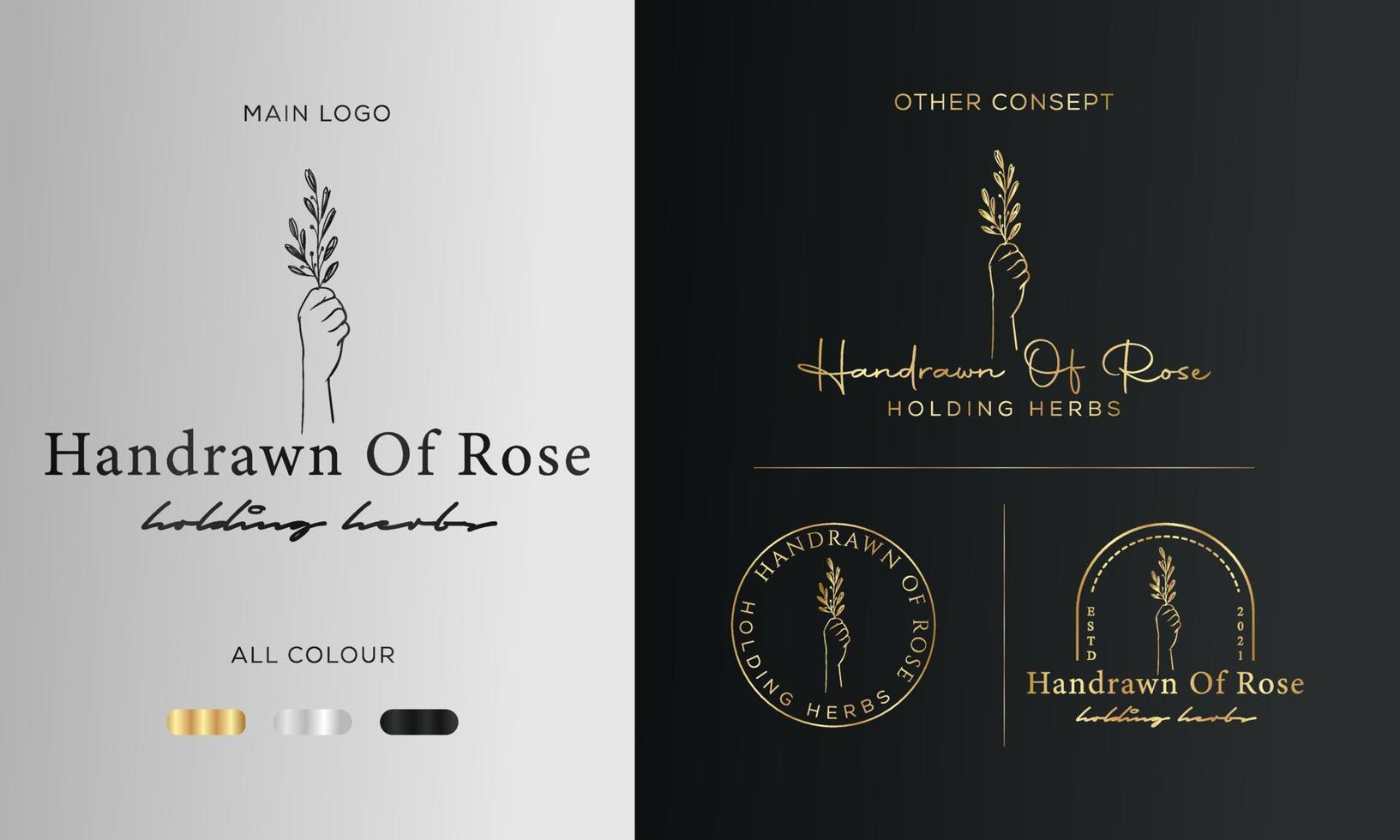 Hand drawn floral botanical logo bundle illustration collection for beauty, natural, organic Premium Vector