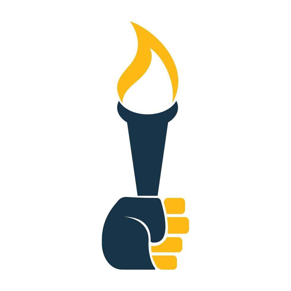 diseño de concepto de antorcha en llamas de mano. plantilla de logotipo de fuego o llama ardiente. vector