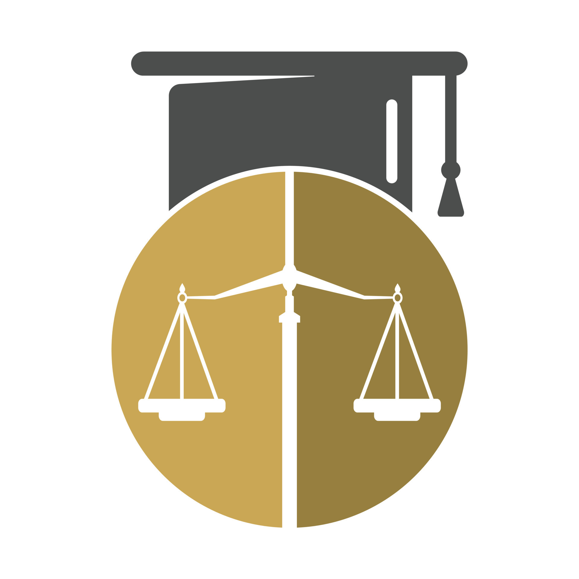 Law scale with graduation cap icon logo design. Law education vector