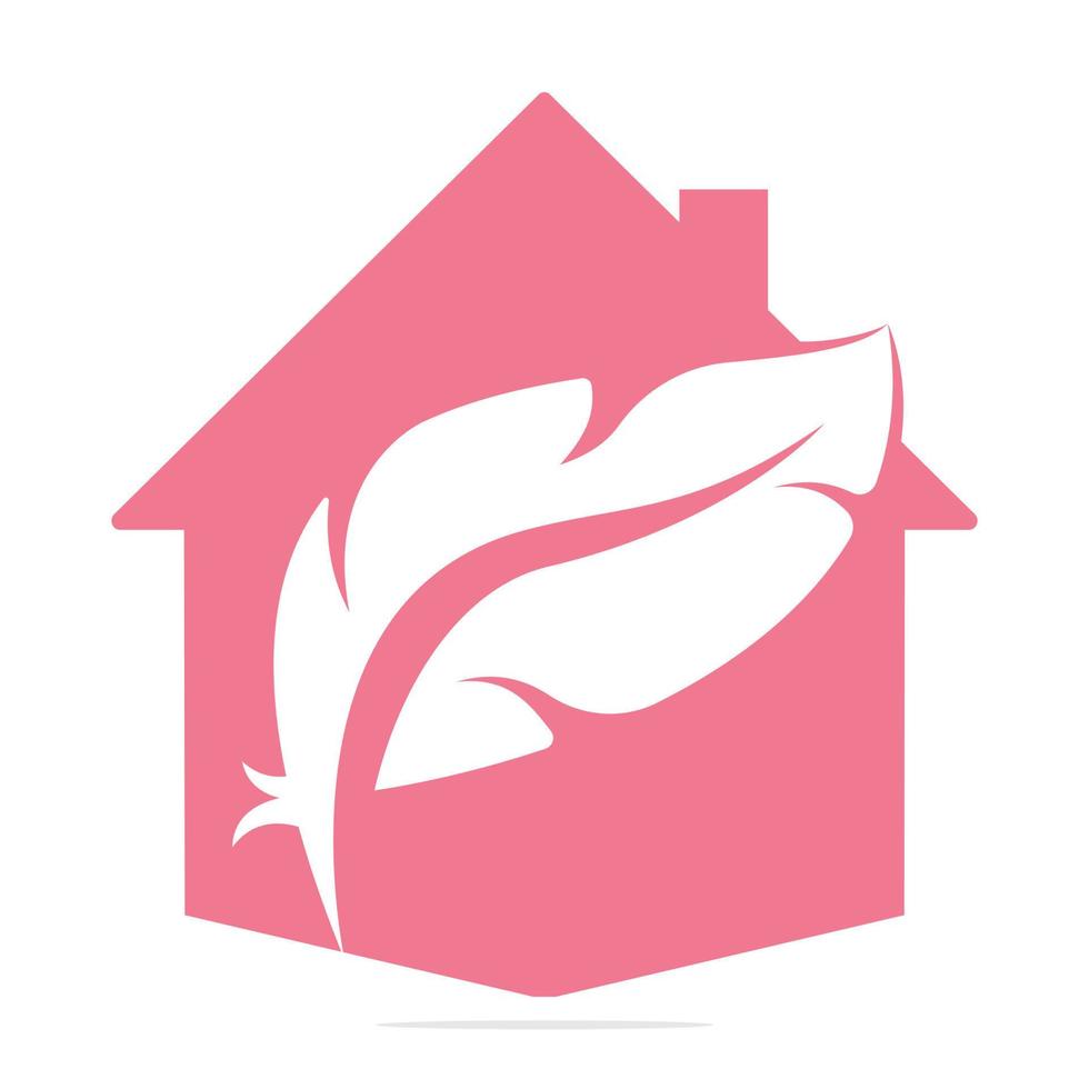 ilustración de diseño de vector de pluma y logotipo de casa. diseño de logotipo de casa y plumas