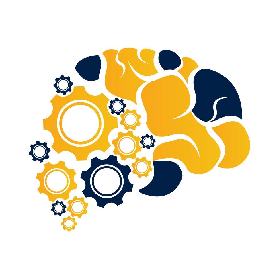 Technical human gears brain vector design. Digital human brain shape with gears idea concept innovation genius.