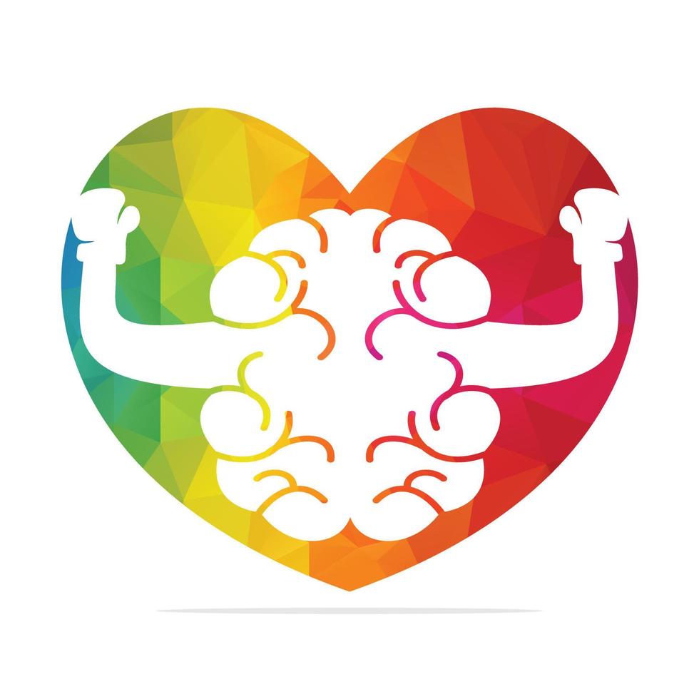 Boxing brain in heart shape logo concept design. Love brain logo vector design.