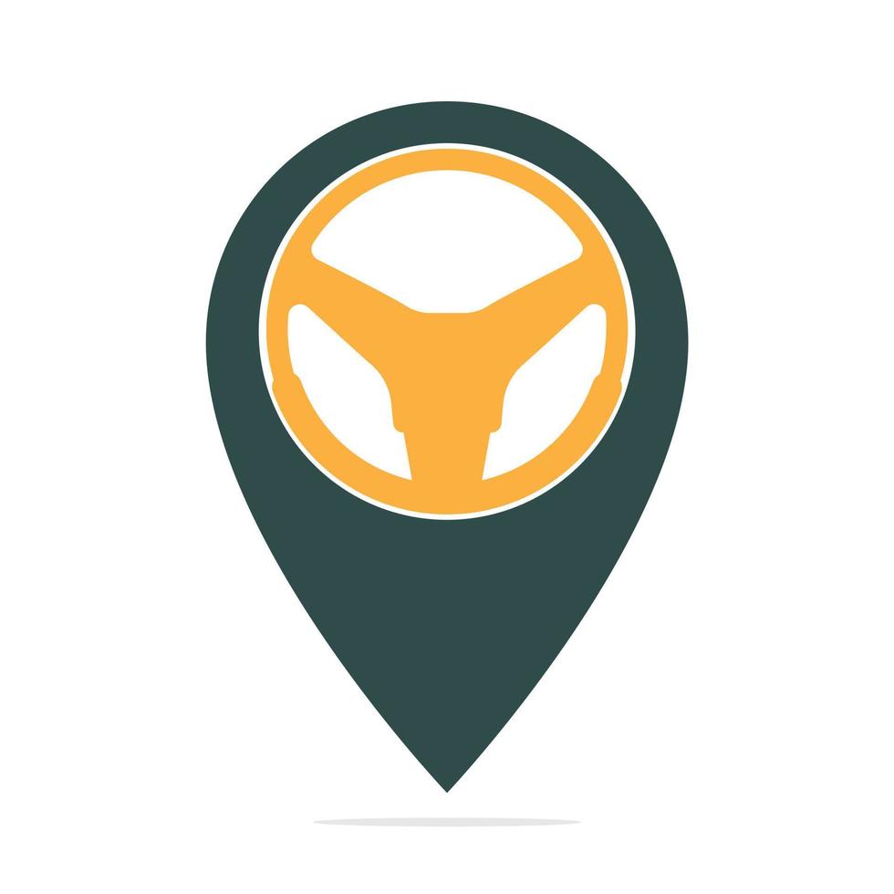 Car helm and map pointer logo combination. Steering wheel and gps locator symbol vector design.