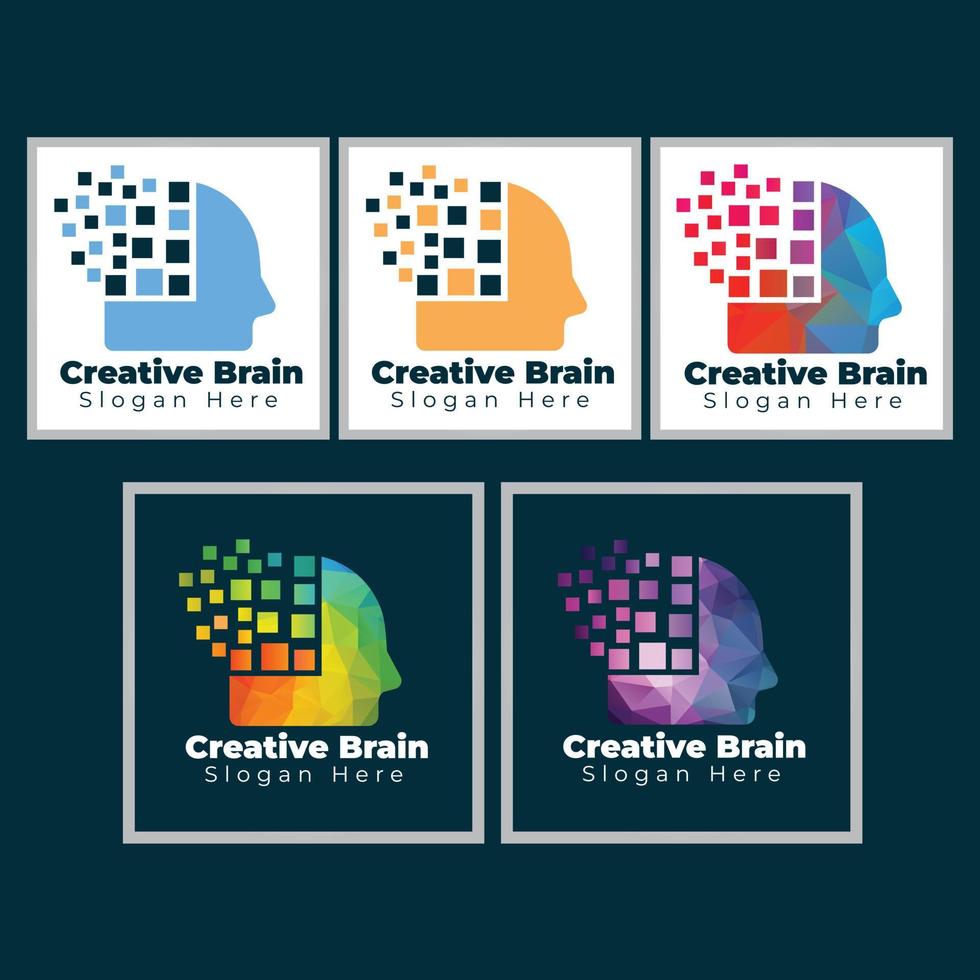 Head with brain pixel vector illustration design. Human head and brain vector icon.